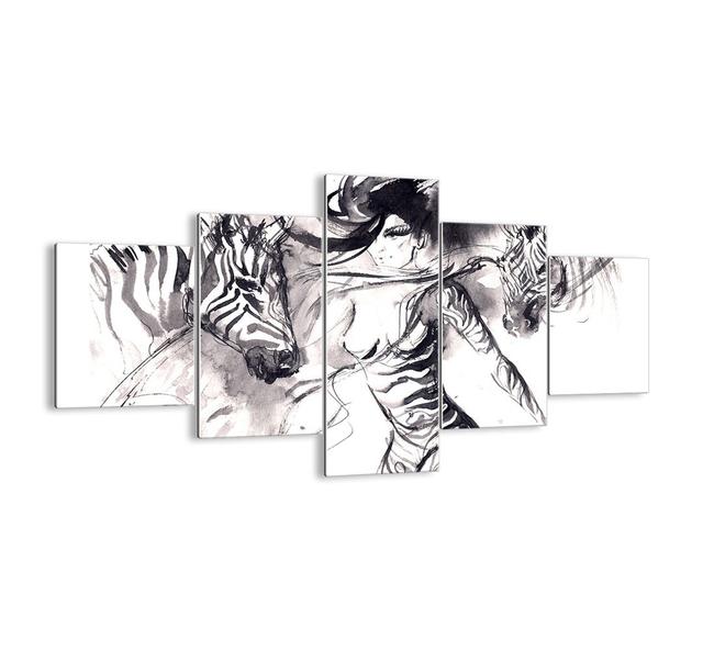 'Dancing with Zebras' - 5 Piece Unframed Graphic Art Print Set on Glass Ebern Designs Size: 70cm H x 125cm W x 1.8cm D on Productcaster.