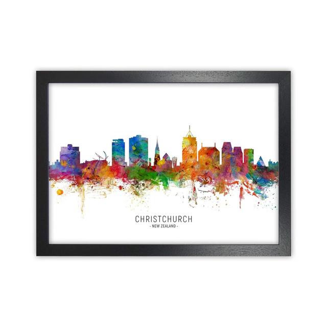 Christchurch New Zealand Skyline by Michael Tompsett - Graphic Art Ebern Designs Format: Black Framed, Size: 25cm H x 34cm W x 3cm D on Productcaster.