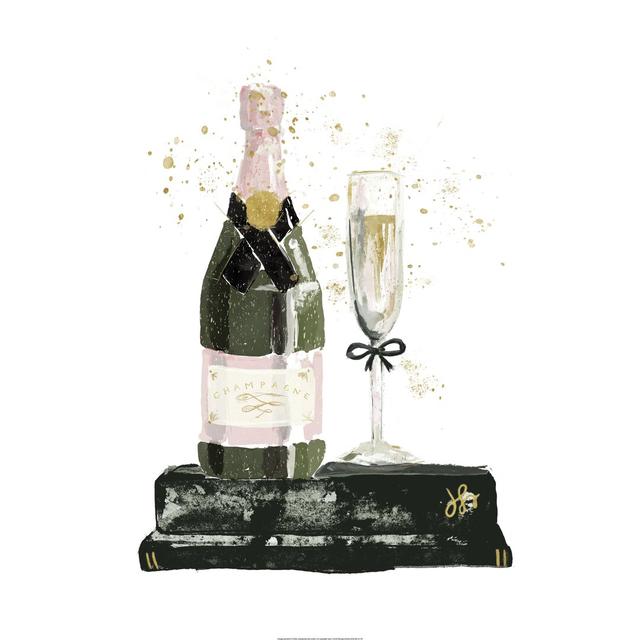 Champagne and Books Sparkly - Wrapped Canvas Painting Print Rosalind Wheeler Size: 51cm H x 51cm W x 3.8cm D on Productcaster.