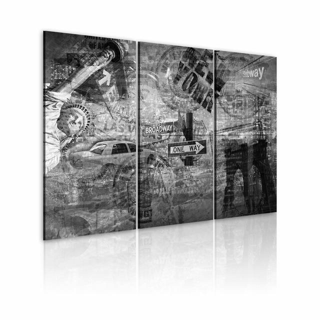 Symbols of NYC - 3 Piece Graphic Art Print on Canvas East Urban Home Size: 80cm H x 120cm W on Productcaster.