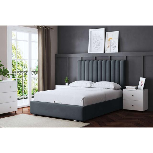 Evangeline Panel Ottoman Bed with Headboard Canora Grey Size: Kingsize (5'), Colour: Grey on Productcaster.