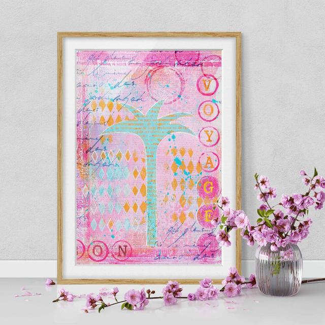 Colourful Collage - Bon Voyage with Palm Tree - Picture Frame Graphic Art 17 Stories Frame Option: Brown Framed, Size: 55cm H x 40cm W x 2cm D on Productcaster.