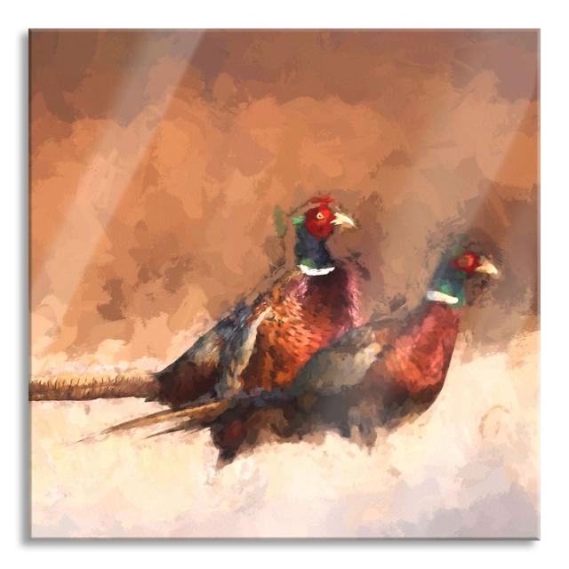 Proud Pheasant Pair - No Frame Print on Glass Ebern Designs Size: 60cm H x 60cm W x 0.4cm D on Productcaster.