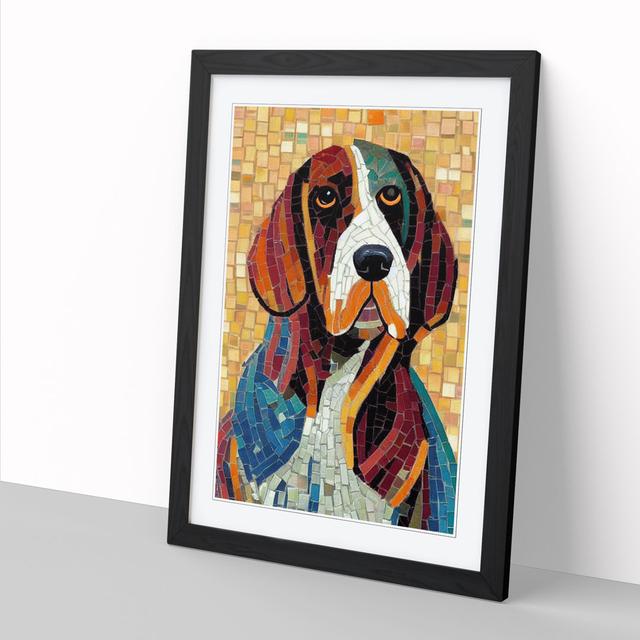 Basset Hound Mosaic - Single Picture Frame Graphic Art Marlow Home Co. Format: Walnut, Size: 46cm H x 34cm W on Productcaster.