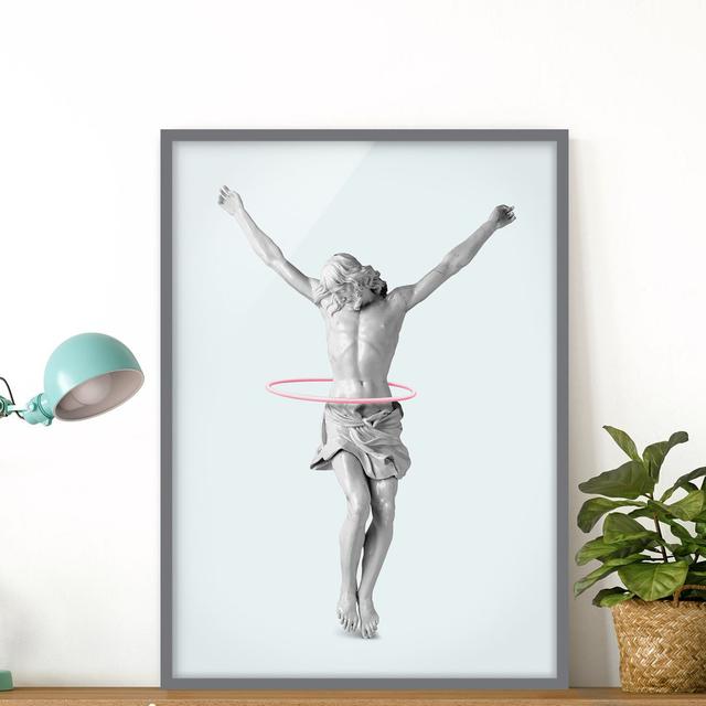 Jesus with Hula Hoop by Jonas Loose - Picture Frame Graphic Art on Paper Rosalind Wheeler Size: 55cm H x 40cm W x 2cm D, Frame Option: Grey Framed on Productcaster.