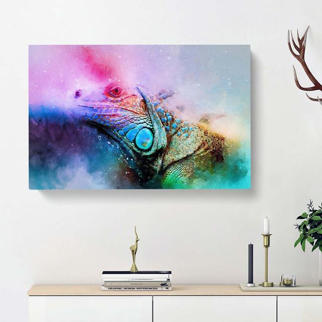 Iguana Lizard Colour Explosion In Abstract - Wrapped Canvas Print East Urban Home Size: 40cm H x 60cm W x 3cm D on Productcaster.