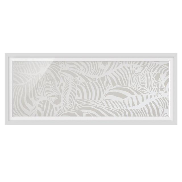 No.DS4 Zebra Stripes Light Grey - Picture Frame Graphic Art Union Rustic Frame Option: White Framed, Size: 30cm H x 75cm W x 2cm D on Productcaster.