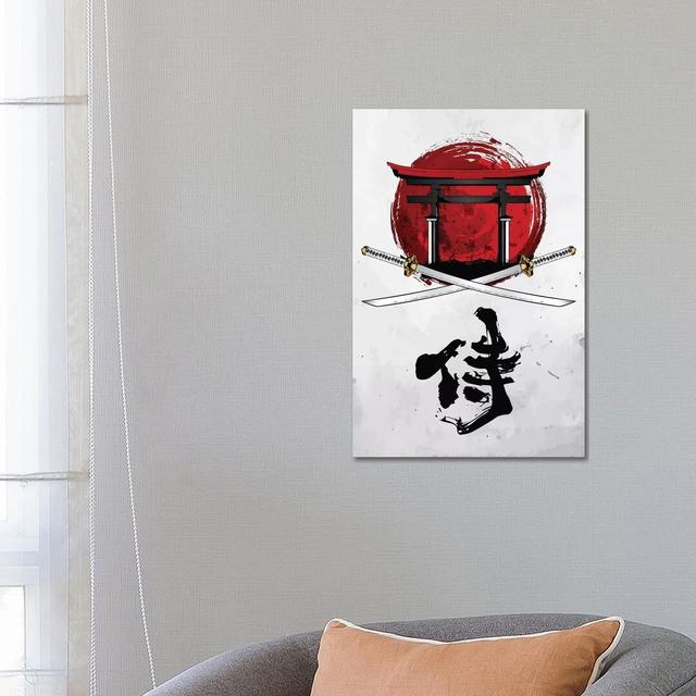 Samurai Katana With Tori Gate by Cornel Vlad - Print on Canvas Bloomsbury Market Size: 66.04cm H x 45.72cm W x 1.91cm D, Format: Wrapped Canvas on Productcaster.