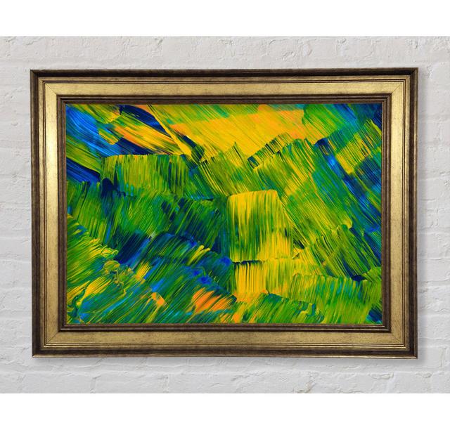 Green On Yellow Flat Brush Trokes - Single Picture Frame Art Prints Bright Star Size: 42cm H x 59.7cm W x 8cm D on Productcaster.