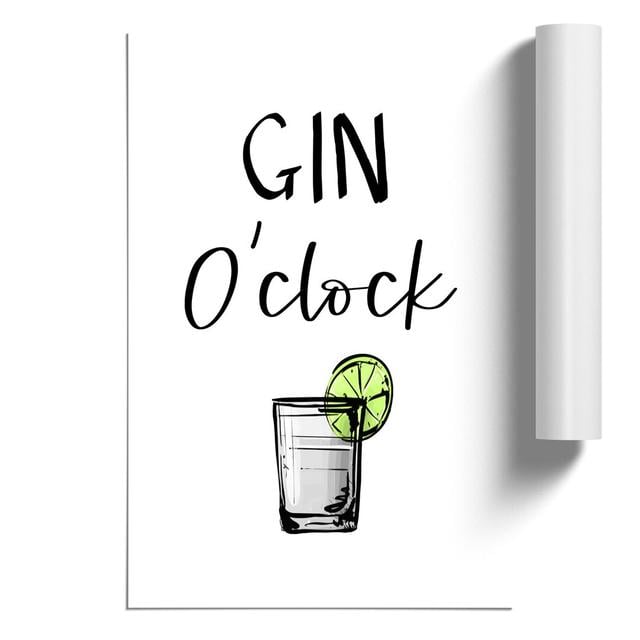 Gin O'Clock - Unframed Typography East Urban Home Size: 84cm H x 59cm W x 0.1cm D on Productcaster.