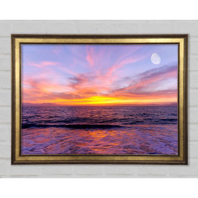 Purple Sun Glow Moon Framed Print House of Hampton Size: 84.1cm H x 118.9cm W on Productcaster.