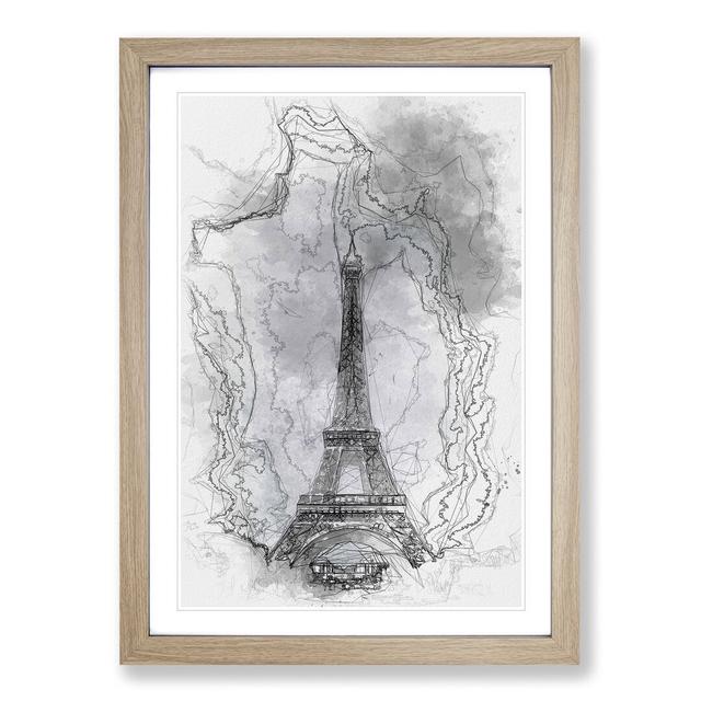 A Moody Eiffel Tower in Paris France Sketch - Picture Frame Painting Print East Urban Home Format: Oak Framed, Size: 45cm H x 33cm W x 2cm D on Productcaster.