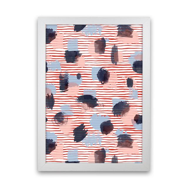 Watercolor Stains Stripes Red - Print 17 Stories Frame Option: White Framed, Size: 88cm H x 64cm W x 3cm D on Productcaster.