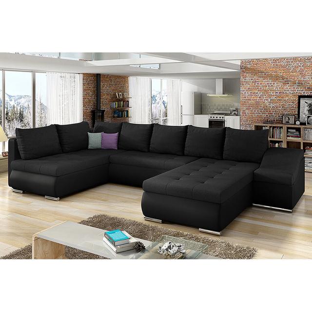 Ecksofa Weyant mit Bettfunktion Brayden Studio Ausrichtung: Rechts, Polsterfarbe: Schwarz, Polsterung: Polyster on Productcaster.