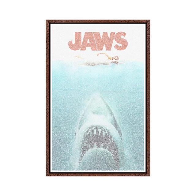 Jaws by Robotic Ewe - Graphic Art Print on Canvas Happy Larry Format: Classic Brown Wood Framed Canvas, Size: 66.04cm H x 45.72cm W x 3.81cm D on Productcaster.