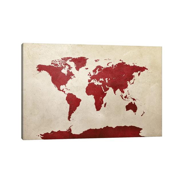 World Map Red by Michael Tompsett - Wrapped Canvas Art Prints Borough Wharf Size: 66.04cm H x 101.6cm W x 3.81cm D on Productcaster.