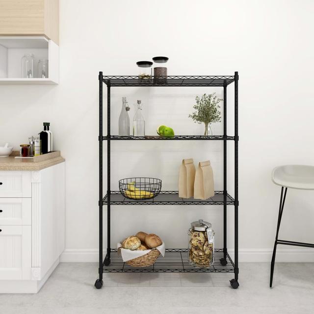 Symple Stuff 4-Tier Storage Shelf With Wheels 90X35x142 Cm Chrome 200 Kg Symple Stuff Finish: Black on Productcaster.