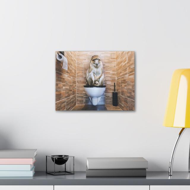 Macaque Ape Sitting On Toilet Funny Canvas Wall Art Happy Larry Size: 40.64cm H x 50.8cm W on Productcaster.