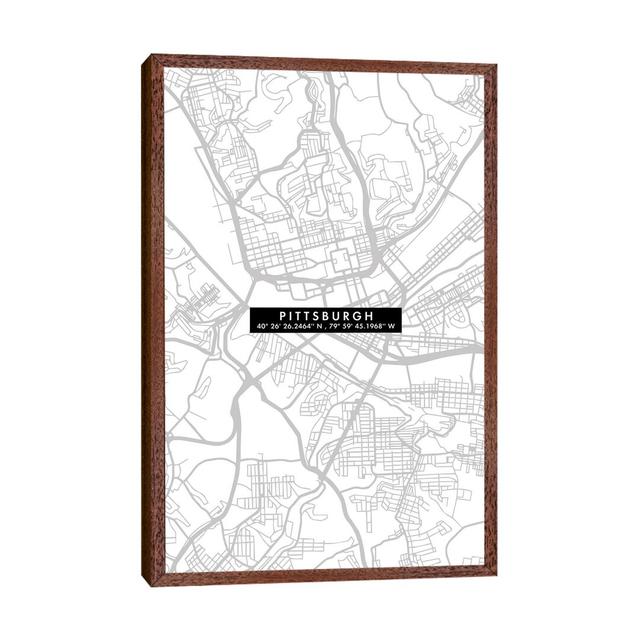 Pittsburgh City Map Minimal - Print on Canvas Ebern Designs Size: 66.04cm H x 45.72cm W x 3.81cm D, Format: Classic Brown Wood Framed on Productcaster.