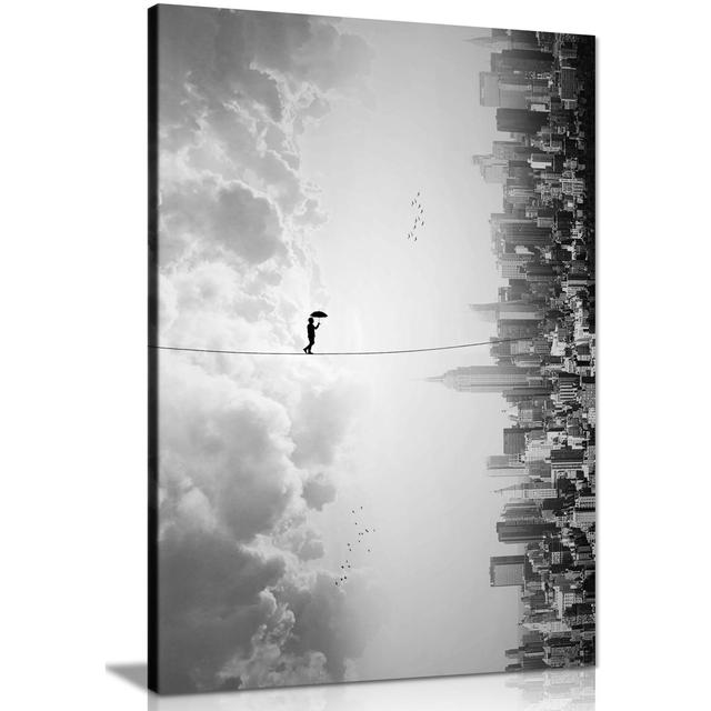 Panther Print Fine Art Prints Man With Umbrella Skyscraper Tall Buildings Artistic Framed Canvas Print, Pictures For Home Walls, Bedroom, Living Room on Productcaster.