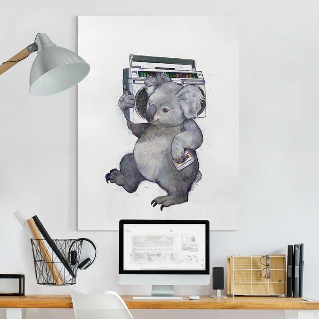 Leinwandbild Illustration Koala mit Radio von Laura Graves Roomie Kidz on Productcaster.