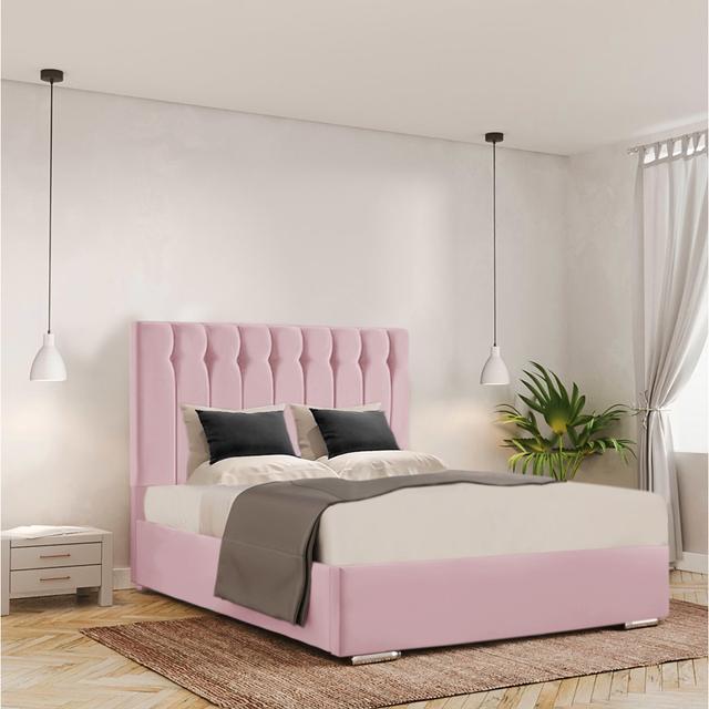 Chedva Bed Frame - Plush Velvet Ivy Bronx Colour: Pink, Size: King on Productcaster.