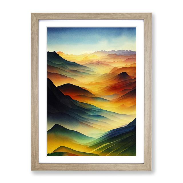 Mountain Landscape in Watercolour No.1 - Picture Frame Graphic Art Alpen Home Size: 46cm H x 34cm W x 2cm D, Frame Colour: Oak on Productcaster.