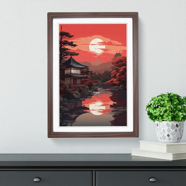 Japanese Sunset Classicism - Single Picture Frame Print on Wood Marlow Home Co. Size: 34cm H x 25cm W x 2cm D, Format: Walnut Framed on Productcaster.