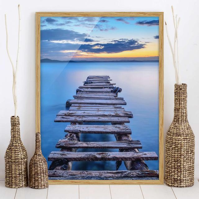 Picture With Frame - Footbridge Into The Calm Sea House of Hampton Size: 55cm H x 40cm W x 2cm D, Frame Option: Oak Framed on Productcaster.