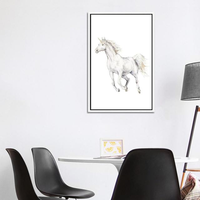 Unicorn Happy Larry Size: 101.6cm H x 66.04cm W x 3.81cm D, Format: White Floated Frame on Productcaster.