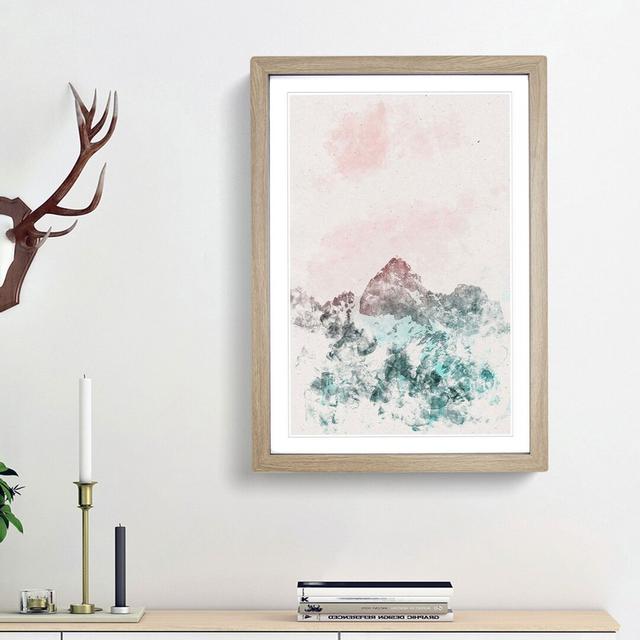 Cloud Stripe Over The Mountains Watercolour - Picture Frame Graphic Art East Urban Home Frame Option: Oak Framed, Size: 45cm H x 33cm W x 2cm D on Productcaster.