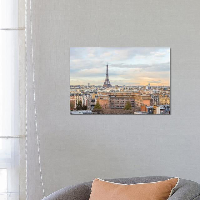 Eiffel Tower with Morning Sky by Karen Mandau - Wrapped Canvas Photograph Latitude Run Size: 45.72cm H x 66.04cm W x 1.905cm D on Productcaster.