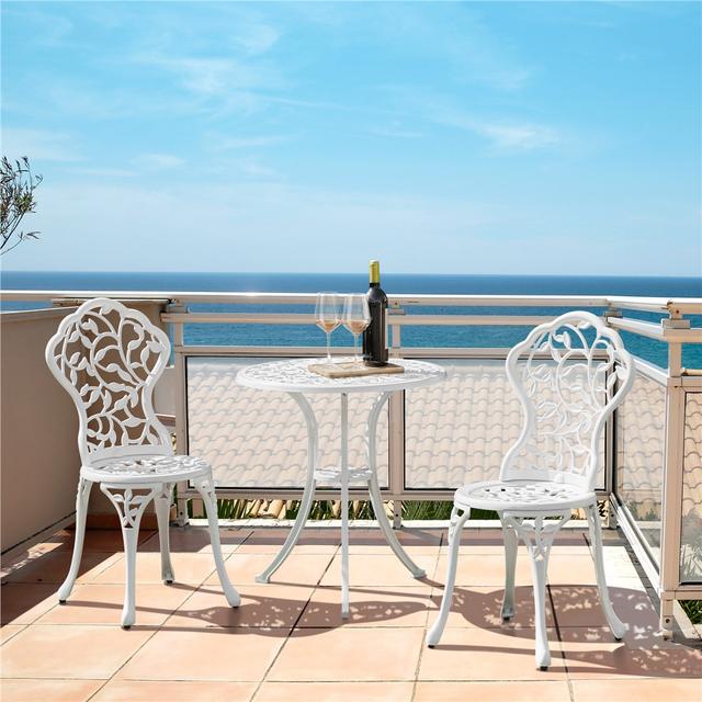 Color Round 2 - Person 61cm Long Aluminum Bistro Set Yaheetech Colour: White on Productcaster.