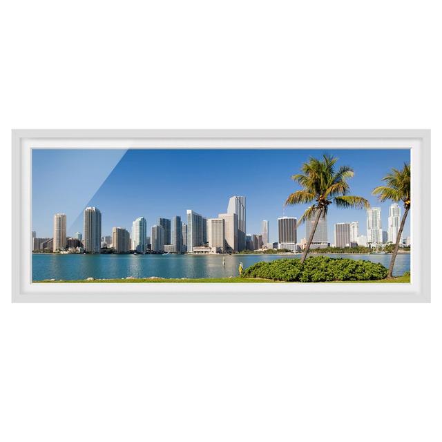 Miami Beach Skyline - Picture Frame Graphic Art Bay Isle Home Frame Option: White Framed, Size: 40cm H x 100cm W x 2cm D on Productcaster.