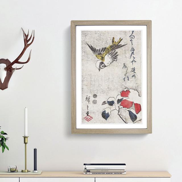 Sparrow & Camellia by Utagawa Hiroshige - Picture Frame Painting Print East Urban Home Size: 36cm H x 27cm W x 2cm D, Frame Option: Oak Framed on Productcaster.