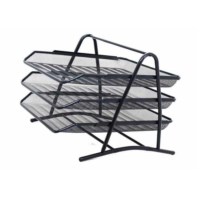 Office Filing A4 Letter Paper Document Trays Desk Organizer Desktop Stacking Metal Mesh 3 Tier File Organiser Inbox Zero Colour: Black on Productcaster.