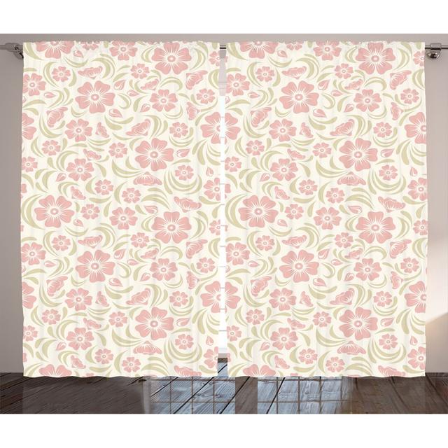 Vorhang-Set Vintage Old Fashioned Floral Pattern mit Stangendurchzug, halbtransparent (Set of 2) East Urban Home Panel-Größe: 280 cm B x 175 cm T on Productcaster.