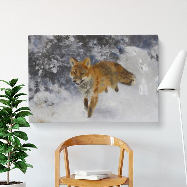 Fox in the Snow Vol.3 by Bruno Liljefors - Wrapped Canvas Painting East Urban Home Size: 50cm H x 76cm W x 3cm D on Productcaster.