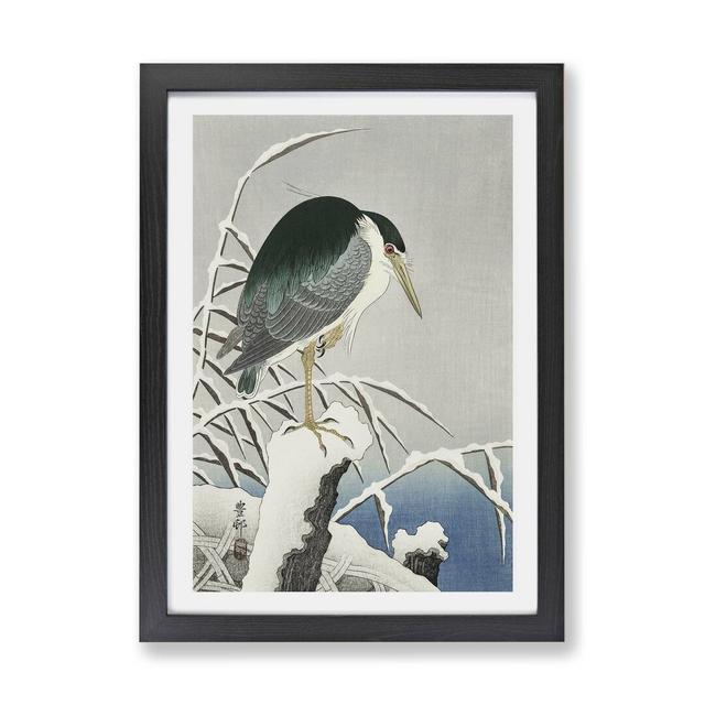 A Heron In The Snow by Ohara Koson - Single Picture Frame Painting East Urban Home Format: Black Framed Paper, Size: 45cm H x 63cm W x 2cm D on Productcaster.