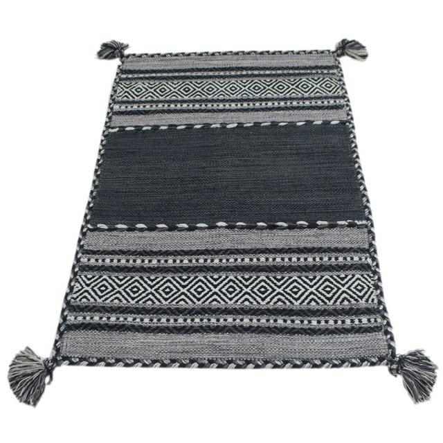 Handgefertigter Kelim-Teppich aus Baumwolle in Schwarz/Grau Farah1970 Teppichgröße: Läufer: 60 cm x 200 cm on Productcaster.