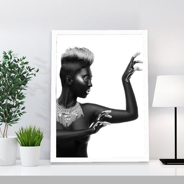 African Model Black and White 002 Portrait Fashion Fashion Graphic Art East Urban Home Format: White Framed, Size: 75cm H x 55cm W x 5cm D on Productcaster.