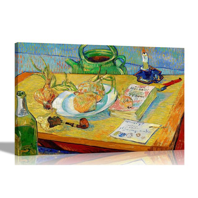 Plate Of Onions by Vincent Van Gogh - Wrapped Canvas Painting ClassicLiving Size: 60cm H x 86cm W x 18cm D on Productcaster.