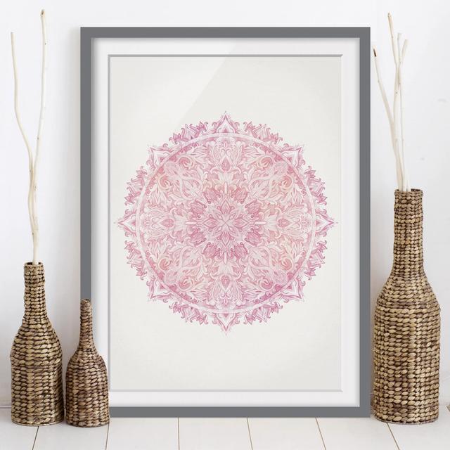 Mandala Watercolour Rose Ornament Pink - Picture Frame Graphic Art Rosalind Wheeler Size: 100cm H x 70cm W x 2cm D, Frame Option: Grey on Productcaster.