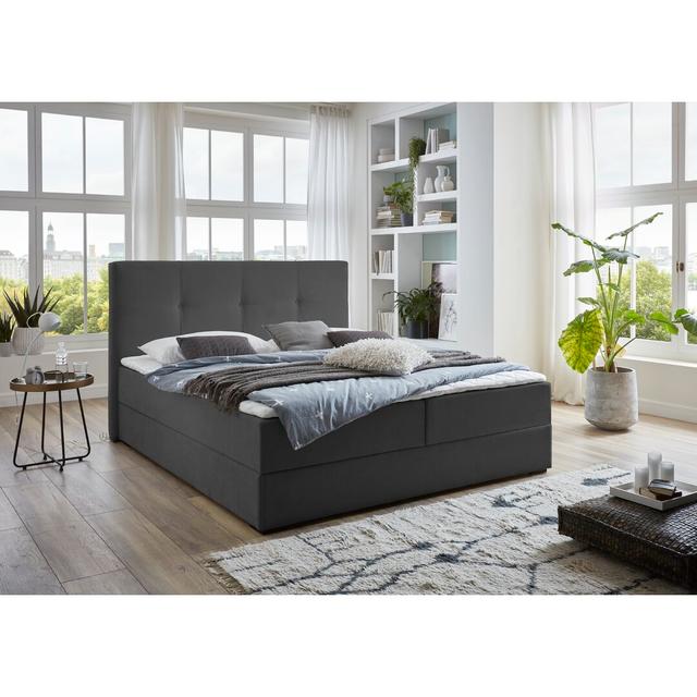 Boxspringbett Latchford mit Topper und Bettkasten ModernMoments Farbe: Anthrazitgrau, Maße: 180 x 200 cm on Productcaster.