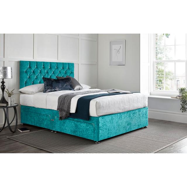 Divan Bed with 24" Headboard on Struts Wayfair Sleep Colour: Teal, Size: Small Double (4'), Storage Type: 2 Foot-end Drawers on Productcaster.