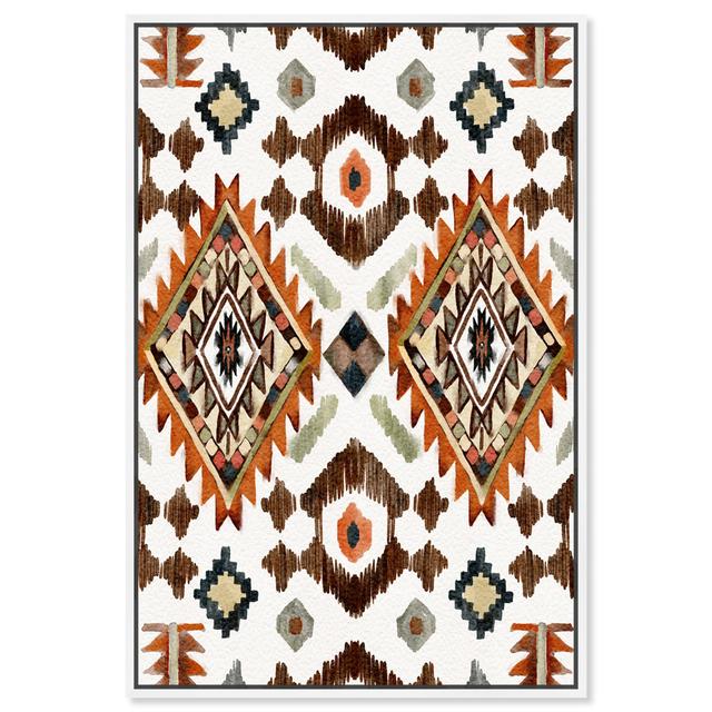 Abstract Tribal Diamond Shape Design, Traditional White And Orange Canvas Wall Art Print For Dining Room Oliver Gal Format: White Framed, Size: 137.16 on Productcaster.