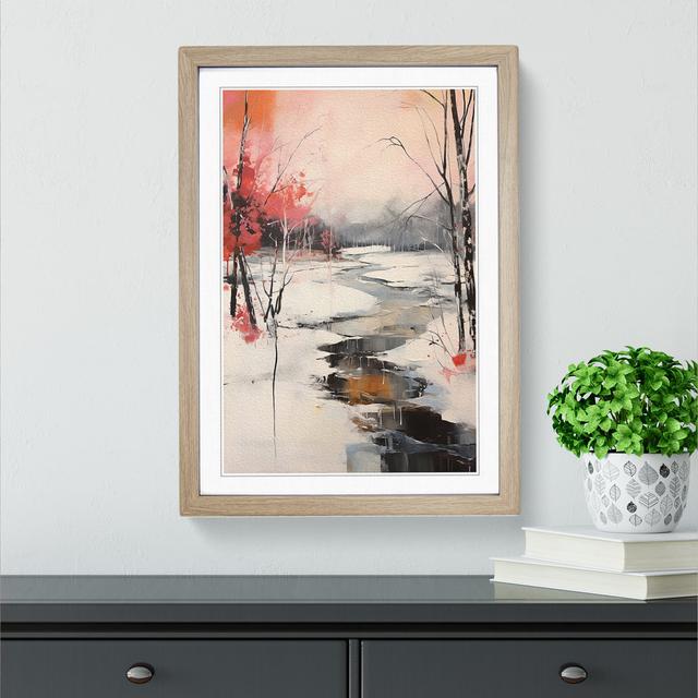 Winter Landscape Gestural - Single Picture Frame Print on Wood Marlow Home Co. Size: 46cm H x 34cm W x 2cm D, Format: Oak on Productcaster.