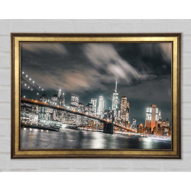 Light On The Bridge In New York Framed Print 17 Stories Size: 29.1cm H x 42cm W on Productcaster.