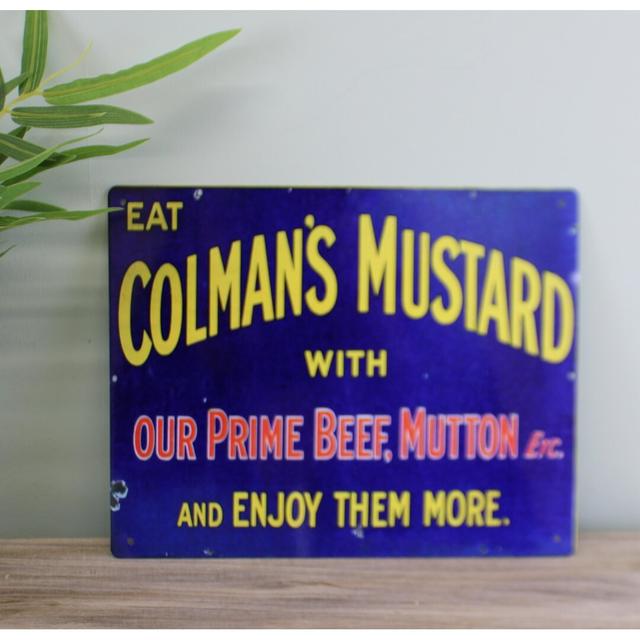 Vintage Metal Sign – Retro Advertising – Colmans Mustard Happy Larry on Productcaster.