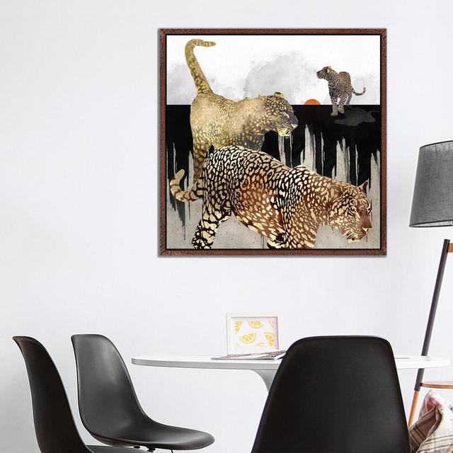 Minimal Leopards - Graphic Art Print on Canvas World Menagerie Size: 93.98cm H x 93.98cm W x 3.81cm D, Frame Option: Brown Framed on Productcaster.